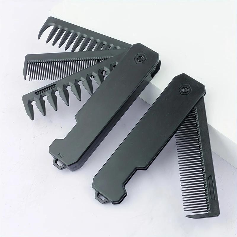 Mens Grooming Travel Kit - 3-in-1 Folding Beard Comb for Men,