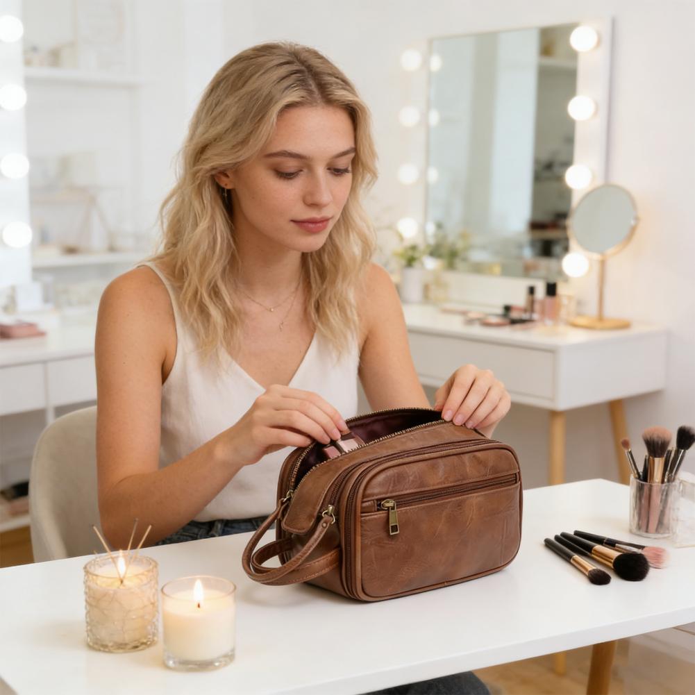 Travel Makeup Bag Faux Leather - Mens Grooming Travel Kit ulasan dan harga