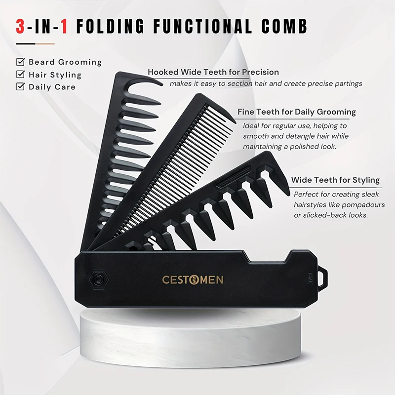 3-in-1 Folding Beard Comb for  - Mens Grooming Travel Kit ulasan dan harga